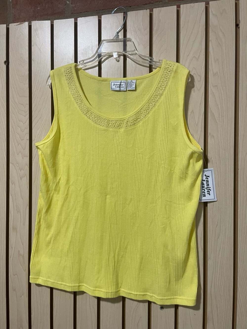 Jennifer Lauren Plus Size 3X Yellow Ribbed Tank Top with Crochet Neckline